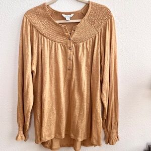 Sundance Smocked Linen Knit Tunic Blouse in Soft Yellow, Size XL, Never Worn